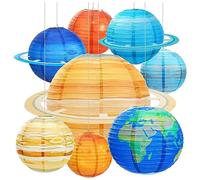 Simpls Lot de 8 lanternes en papier multicolores Système solaire Planètes Lanternes 12 Accessoires de fête à thème spatial