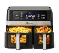 SIMPLUS Air Fryer Double panier avec cuisson vapeur, 10L, 11 Cooking Modes, Up to 90% Less Fat, Airfryer Deux Zones Contrôle Individuel Température Temps, Noir
