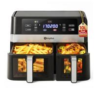 SIMPLUS Friteuse à Air Double Panier 10L, 1800W, Écran Tactile LCD, 11 Programmes, Fenêtre Visible, Four à Air Chaud avec Micro-Vapeur, Noir