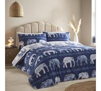 Simply Charlotte Elephant Parure de lit avec Housse de Couette pour lit Super King Size Imprimé Animal Bleu