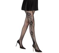 Simply Joshimo Collants résille noirs à motifs pour femme (rayé), Couture latérale rose, Taille unique