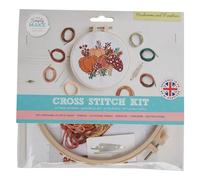 Simply MAKE Kit de broderie au point de croix - Champignons et citrouilles pour enfants et adultes, y compris cerceau, fil à broder, tissu et aiguille - Parfait pour les travaux manuels pour adultes