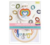 Simply MAKE Kit de broderie au point de croix motif arc-en-ciel, enfants et adultes, cerceau, fil à broder, loisirs créatifs pour adultes, débutants, kit d'artisanat