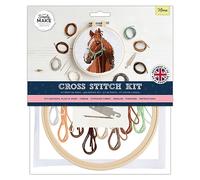 Simply MAKE Kit de broderie au point de croix - Motif cheval pour enfants et adultes, avec cerceau, fil à broder, tissu et aiguille - Parfait pour les travaux manuels adultes et débutants - Kit de