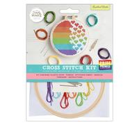 Simply MAKE Kit de broderie au point de croix motif cœurs arc-en-ciel, enfants et adultes, cerceau, fil à broder, loisirs créatifs pour adultes, kit d'artisanat pour débutants