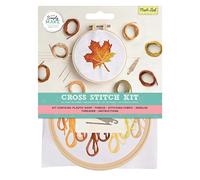 Simply MAKE Kit de broderie au point de croix - Motif feuille d'érable pour enfants et adultes, avec cerceau, fil à broder, tissu et aiguille - Parfait pour les travaux manuels pour adultes et les