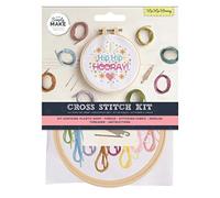 Simply MAKE Kit de broderie au point de croix - Motif Hip Hip Hooray pour enfants et adultes, avec cerceau, fil à broder, tissu et aiguille - Parfait pour les travaux manuels pour adultes et les