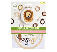 Simply Make Kit de broderie au point de croix - Motif lion mignon pour enfants et adultes, y compris cerceau, fil à broder, tissu et aiguille - Parfait pour les travaux manuels pour adultes et les