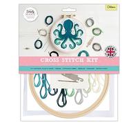 Simply Make Kit de broderie au point de croix - Motif pieuvre pour enfants et adultes, avec cerceau, fil à broder, tissu et aiguille - Parfait pour les travaux manuels pour adultes et les débutants -