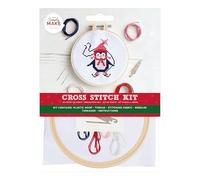 Simply Make Kit de broderie au point de croix - Motif pingouin pour enfants et adultes, avec cerceau, fil à broder, tissu et aiguille - Parfait pour les travaux manuels pour adultes et les débutants -