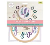 Simply Make Kit de broderie au point de croix - Motif plumes pour enfants et adultes, avec cerceau, fil à broder, tissu et aiguille - Parfait pour les travaux manuels adultes et débutants - Kit de