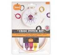 Simply MAKE Kit de point de croix motif araignée Halloween, cerceau, fil à broder, tissu et aiguille, parfait pour les débutants, kit de broderie au point de croix, excellent cadeau, loisirs créatifs