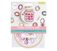 Simply Make Kit de point de croix - Pot de cœurs - Multicolore - Kit de bricolage unique pour adultes - Kit de couture et kit de broderie pour travaux manuels - Fils à broder inclus