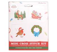 Simply MAKE Lot de 4 kits de broderie au point de croix, icônes de Noël, cerceau, fil, tissu et aiguille, parfait pour les débutants, kit de broderie au point de croix, excellent cadeau, loisirs