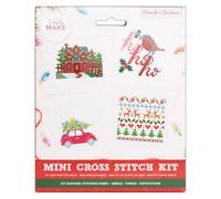 Simply MAKE Lot de 4 kits de broderie au point de croix Maison pour Noël avec cerceau, fil, tissu et aiguille, parfait pour les débutants, kit de broderie au point de croix, excellent cadeau, loisirs