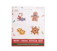Simply MAKE Lot de 4 kits de point de croix, friandises de Noël, broderie, fil, tissu et aiguille, parfait pour les débutants, kit de broderie au point de croix, excellent cadeau, loisirs créatifs