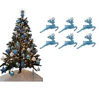 Simply Products Lot de 6 - Décorations de sapin de Noël en forme de rennes à suspendre avec paillettes - 2,2 cm x 9,5 cm (Bleu glacier)