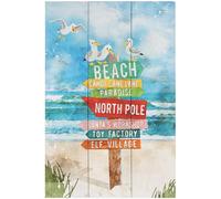 Simply Said, INC RUS1538 Panneau de direction de Noël sur la plage, palette rustique 40,6 x 26,7 cm, avec flèches de direction du pôle Nord, décoration de vacances côtières
