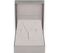 Simply Silver Simply Silver 925 Sterling Silver Cubic Zirconia Cross Set With Gift Boxed