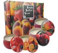 SIMPLY SUBLIME SCENTS - Coffret cadeau de bougies parfumées de luxe - Cire de soja - Cerise, fraise, orange, pêche - 4 boîtes - Huiles parfumées exceptionnelles - Notre formule de cire intelligente