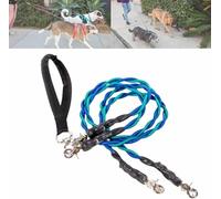 Simplybyallmeans Laisse anti-nœuds pour 2 chiens, laisse double élastique, laisse rétractable avec émerillon sans nœuds, laisse fendue avec élastique absorbant les chocs (bleu, L)