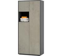 SIMPLYFURN Armoire de bureau Amira T10 meuble de rangement avec petite étagère ouverte, Anthrazit & Béton oxydé, ouverture par pression, 180x80x40 cm idéal pour dossiers et objets décoratifs