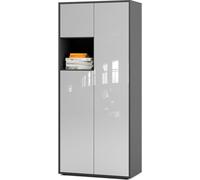 SIMPLYFURN Armoire de bureau Amira T10 meuble de rangement avec petite étagère ouverte, Anthrazit & Blanc brillant, ouverture par pression, 180x80x40 cm idéal pour dossiers et objets décoratifs