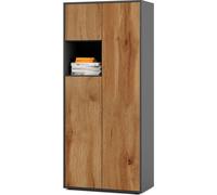 SIMPLYFURN Armoire de bureau Amira T10 meuble de rangement avec petite étagère ouverte, Anthrazit & Chêne Wotan, ouverture par pression, 180x80x40 cm idéal pour dossiers et objets décoratifs