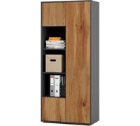 SIMPLYFURN Armoire de bureau Amira T30 meuble de rangement avec trois compartiments ouverts, Anthrazit & Chêne Wotan, ouverture par pression, 180x80x40 cm idéal pour bureau et espace de travail