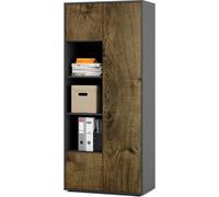 SIMPLYFURN Armoire de bureau Amira T30 meuble de rangement avec trois compartiments ouverts, Anthrazit & Chêne Ribbeck, ouverture par pression, 180x80x40 cm idéal pour bureau et espace de travail