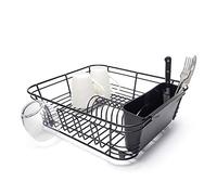 simplywire - Égouttoir à Vaisselle avec Panier à Couverts et Crochets pour Verres - Acier recouvert de Plastique Noir