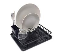 simplywire - Égouttoir à Vaisselle Compact - Égouttoir à Assiettes avec Plateau récupérateur d'eau et Panier à Couverts - Petit - Acier Enduit de Poudre Noire