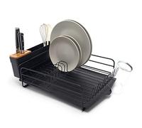 simplywire - Égouttoir Haut de Gamme - Égouttoir à Assiettes avec Porte-Couverts et Plateau récupérateur - Noir