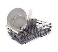 simplywire - Égouttoir Haut de Gamme rétro - Égouttoir à Assiettes avec Porte-Couverts et Plateau récupérateur - Acier Enduit de Poudre Noire