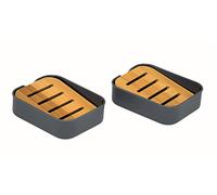 simplywire - Lot de 2 - Porte-Savon en Plastique avec étagère inclinée en Bambou Naturel - Porte-Savon de Salle de Bain - Gris