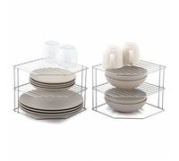 simplywire - Range-Assiettes à 3 Niveaux - Lot de 2 organisateurs de Placard de Cuisine - Acier Chromé