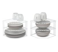 simplywire - Range-Assiettes à 3 Niveaux - Lot de 2 Organisateurs de Placard de Cuisine - Acier Recouvert de Plastique Blanc