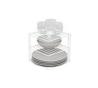 simplywire - Range-Assiettes à 3 Niveaux - Organisateur de Placard de Cuisine - Blanc - Carré
