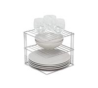 simplywire - Range-Assiettes à 3 Niveaux - Organisateur de Placard de Cuisine - Chrome - Carré