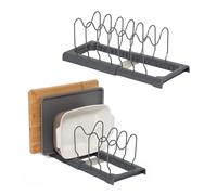 simplywire - Support extensible pour plaques de cuisson et planches à découper - Lot de 2 - Rangement des couvercles de casseroles - Organisateur de placard de cuisine - Gris