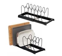simplywire - Support extensible pour plaques de cuisson et planches à découper - Lot de 2 - Rangement des couvercles de casseroles - Organisateur de placard de cuisine - Noir