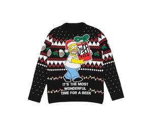 Simpsons Le pull de Noël noir pour hommes Homer des Simpsons | C’est le moment le plus merveilleux pour une bière - Drôle et chaud | Vêtements de Noël pour les fans des Simpson | Sweat-shirt graphique