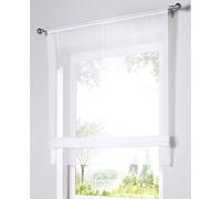 SIMPVALE 1 Pc Store Romain Rideaux Voilage froncée Rideau Transparent pour Balcon/Cuisine/Salle de Bains (Blanc, Largeur 100cm/Hauteur 155cm)