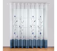 SIMPVALE 1 Pièce Rideaux Voilage, Bleu 140cmx225cm Polyester à Œillet Voilages Intérieurs Voilage Fenêtre pour Salon Chambre Bureau Transparent Panneaux Élégante Décoration