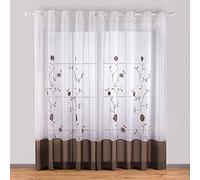 SIMPVALE 1 Pièce Rideaux Voilage, Marron 140cmx175cm Polyester à Œillet Voilages Intérieurs Voilage Fenêtre pour Salon Chambre Bureau Transparent Panneaux Élégante Décoration