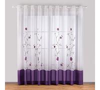 SIMPVALE 1 Pièce Rideaux Voilage, Violet 140cmx245cm Polyester à Œillet Voilages Intérieurs Voilage Fenêtre pour Salon Chambre Bureau Transparent Panneaux Élégante Décoration