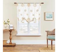 Simpvale 1 pièce stores romaines avec rideau brodé, rideau transparent avec tringle et poche, voilage translucide pour salon, chambre, balcon, cuisine, salle de bain, Beige, 120x240cm