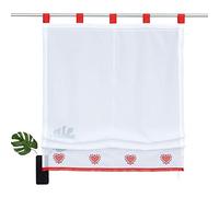 SIMPVALE 1 Pièce Stores Romains Rideau de fenêtre avec Pattes en Tulle Brodé pour Cuisine Balcon Salle d'étude, Rouge, 45x155cm