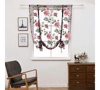 SIMPVALE 1 Pièce Tulle Rideaux Romains Translucide Imprimé de Fleurs Stores Romains Poche Tige Ficeler Voilages Rideau, Violet, 80cmx140cm