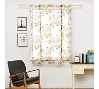 SIMPVALE 1 Pièce Tulle Rideaux Romains Translucide Imprimé de Fleurs Stores Romains Poche Tige Ficeler Voilages Rideau, Jaune, 60cmx120cm